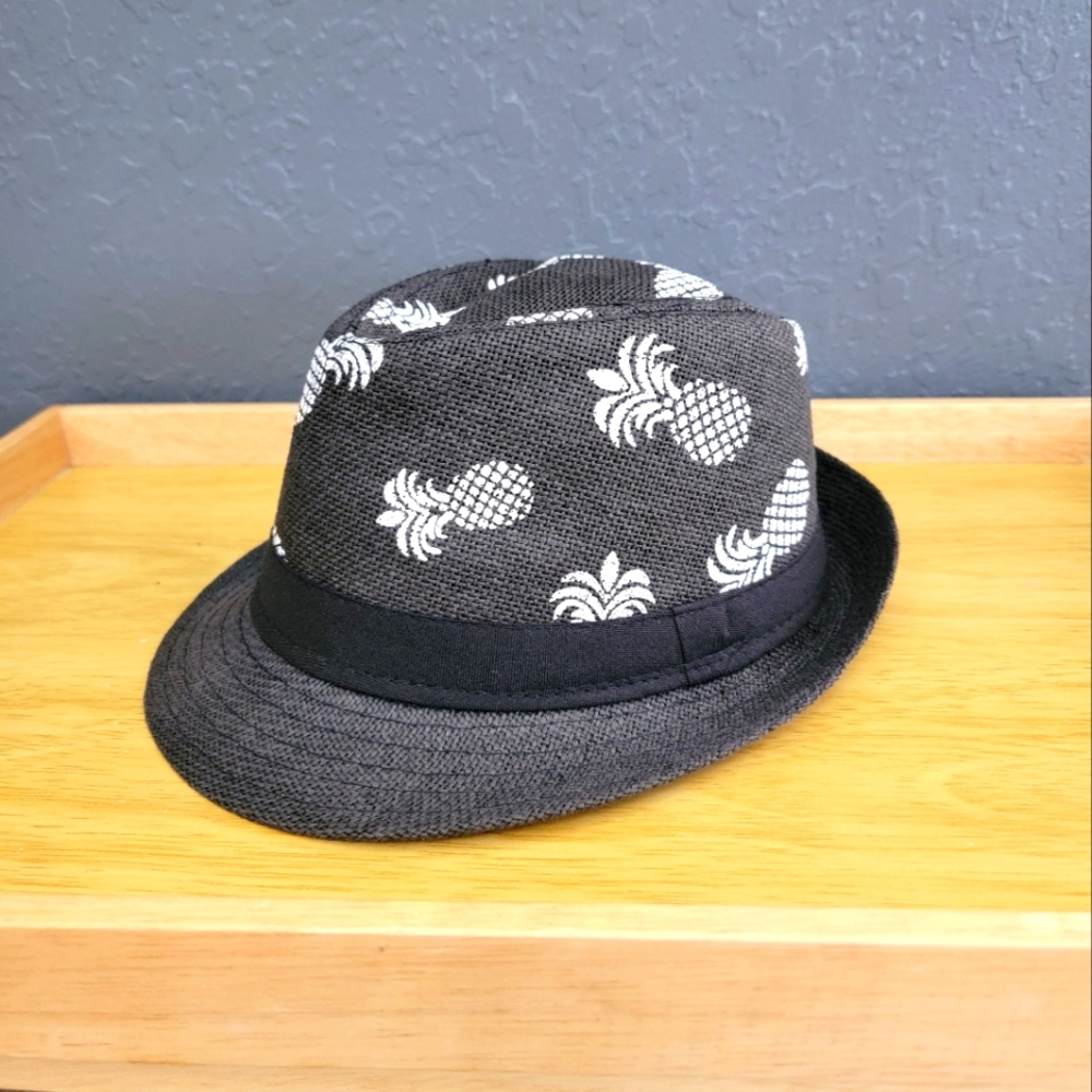 Stylish Black A&O Fedora with White Pineapple Print